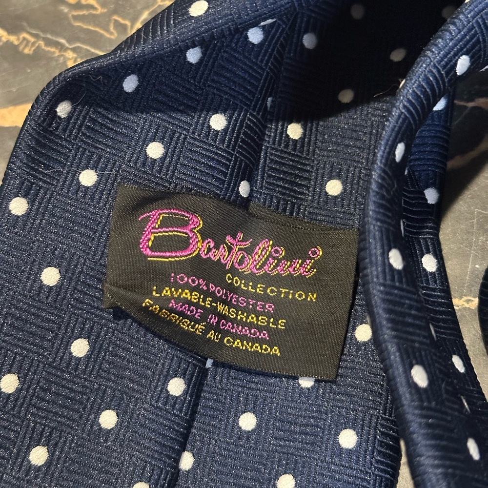 Bartolini Collection Navy Blue Polka Dot Silk Tie - Picture 7 of 9